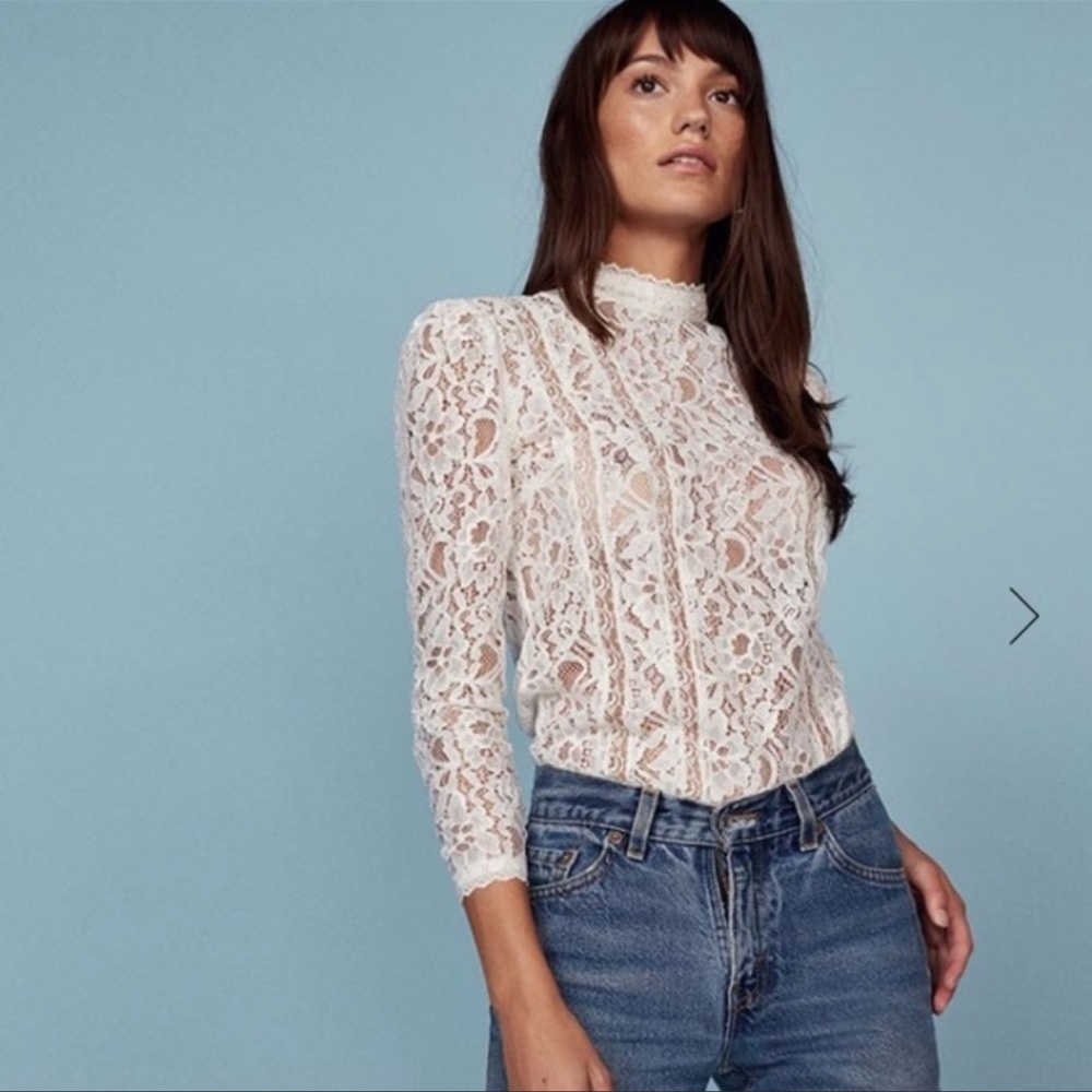 Reformation “Kruger” White Lace Top in White RARE